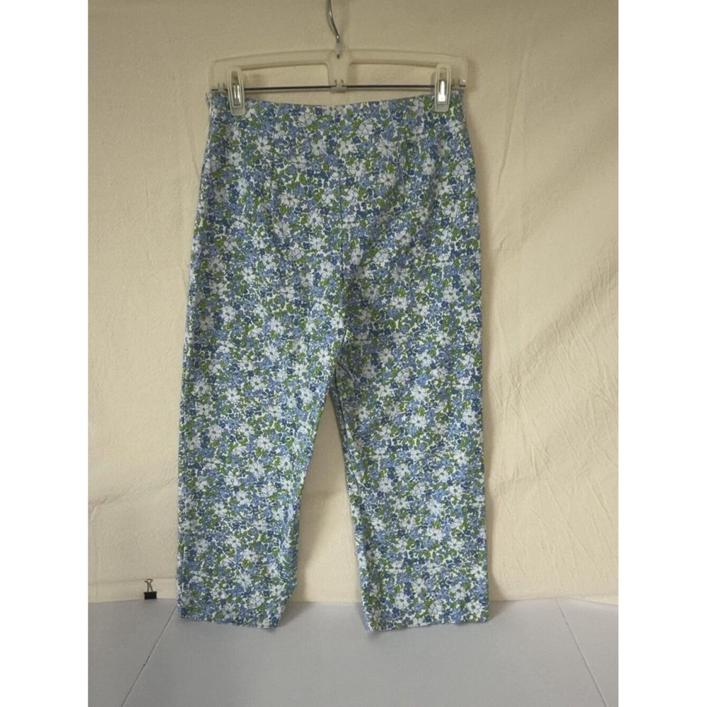 Briggs Petite Floral Cropped Pants Blue Green High Rise Side Zip Size 8P USA